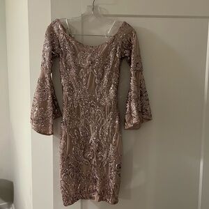 Elegant Sequin Embellished Dress - Pink